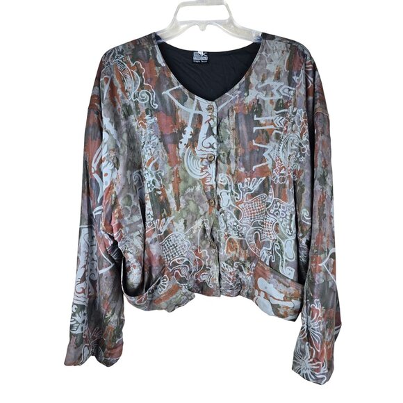 EX Primitive Simple People Batik Hand-Made Button-Front Rayon Jacket L Lagenlook - Picture 1 of 6